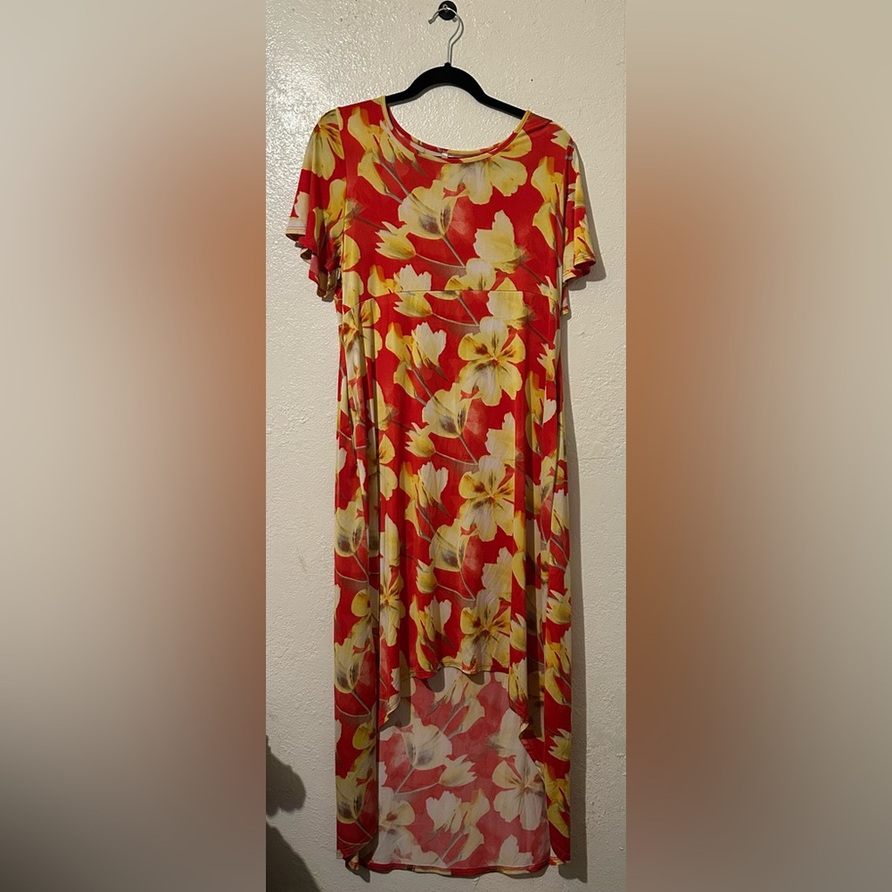 Very pretty orange and cream summer hi low dress